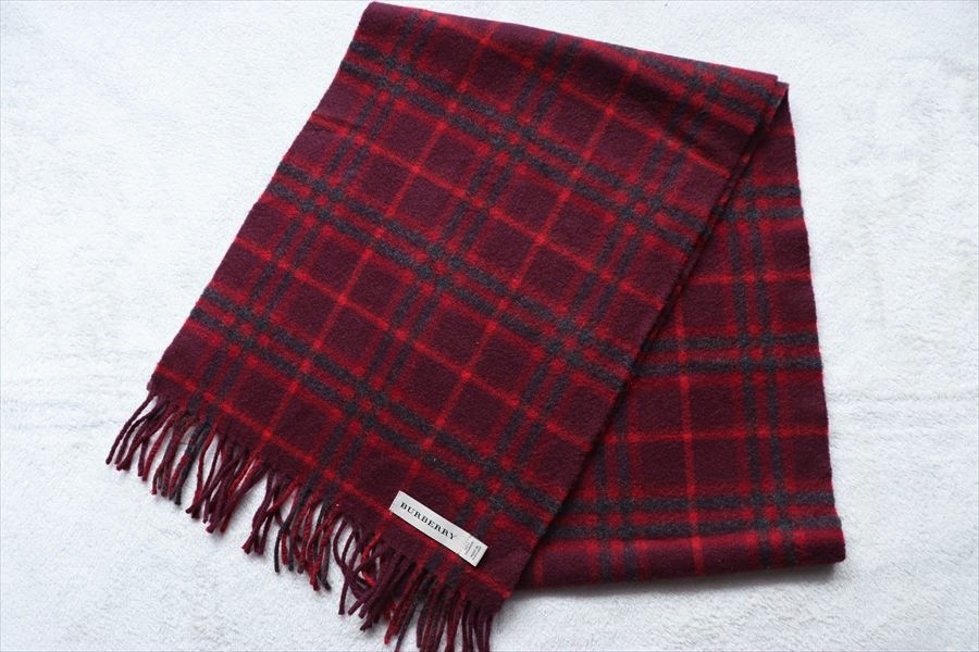 BURBERRY バーバリー スコットランド制 ノバチェック カシミヤ100％ マフラー ボルドー赤