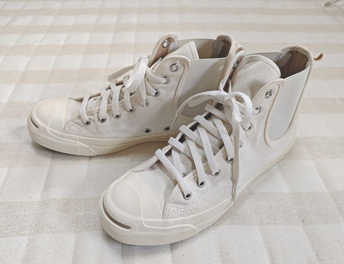 【美品】CONVERSE（コンバース）スニーカー ジャックパーセル サイドゴア RH HI ハイカット 「オフホワイト」26cm_画像2