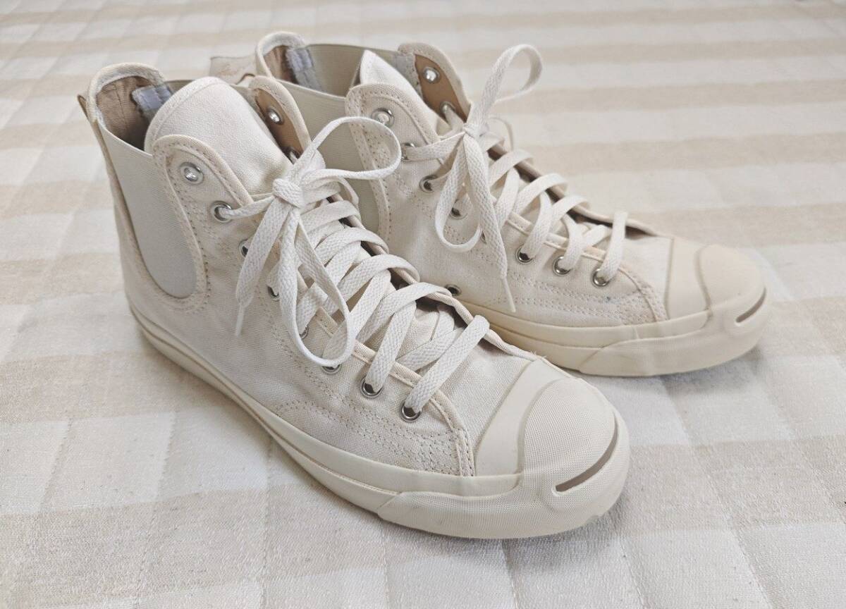 【美品】CONVERSE（コンバース）スニーカー ジャックパーセル サイドゴア RH HI ハイカット 「オフホワイト」26cm_画像1