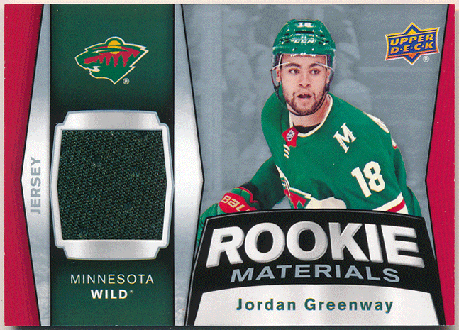 Jordan Greenway NHL 2018-19 Upper Deck Series 2 RC Rookie Materials Jersey rookie джерси Jordan * зеленый way 