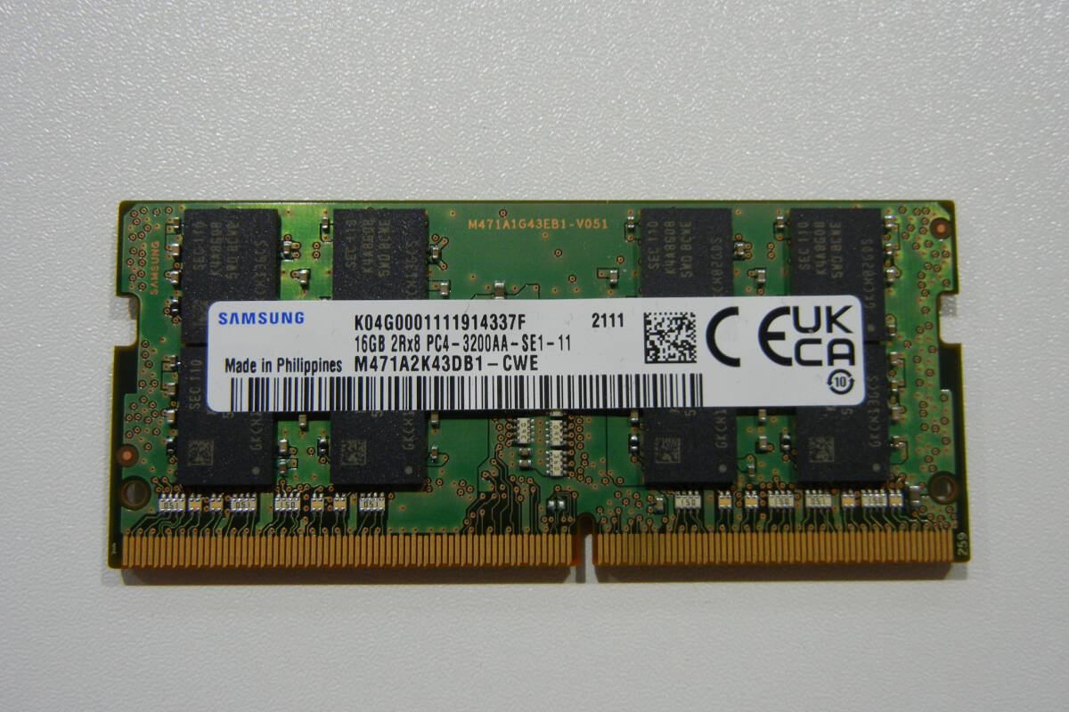 SAMSUNG DDR4-3200 SO-DIMM 16GB PC4-3200AA 2Rx8 M471A2K43DB1/EB1-CWE 【Philippines制】