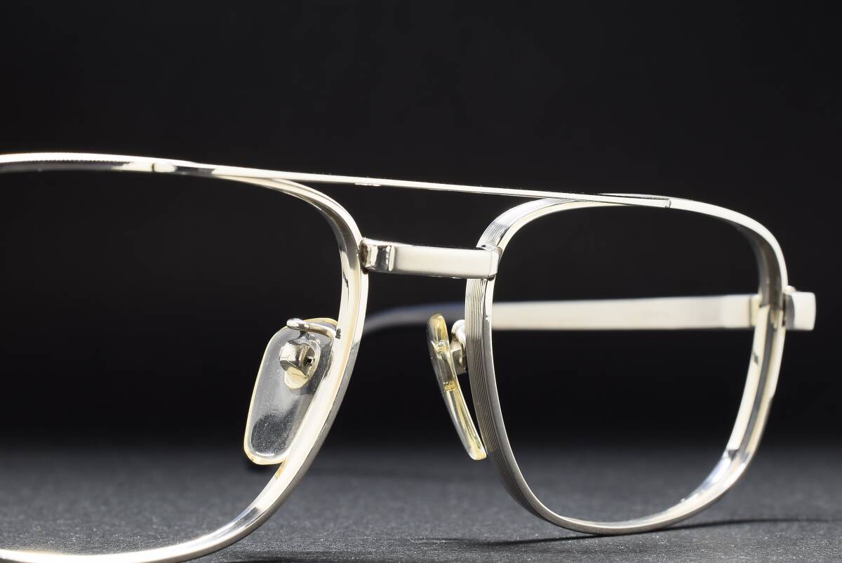 デッドストック Licht 713 50-16 4mm厚リム サンプラチナ Wブリッジ アビエーター メガネ サングラス フレーム 日本製 ヴィンテージ_画像3