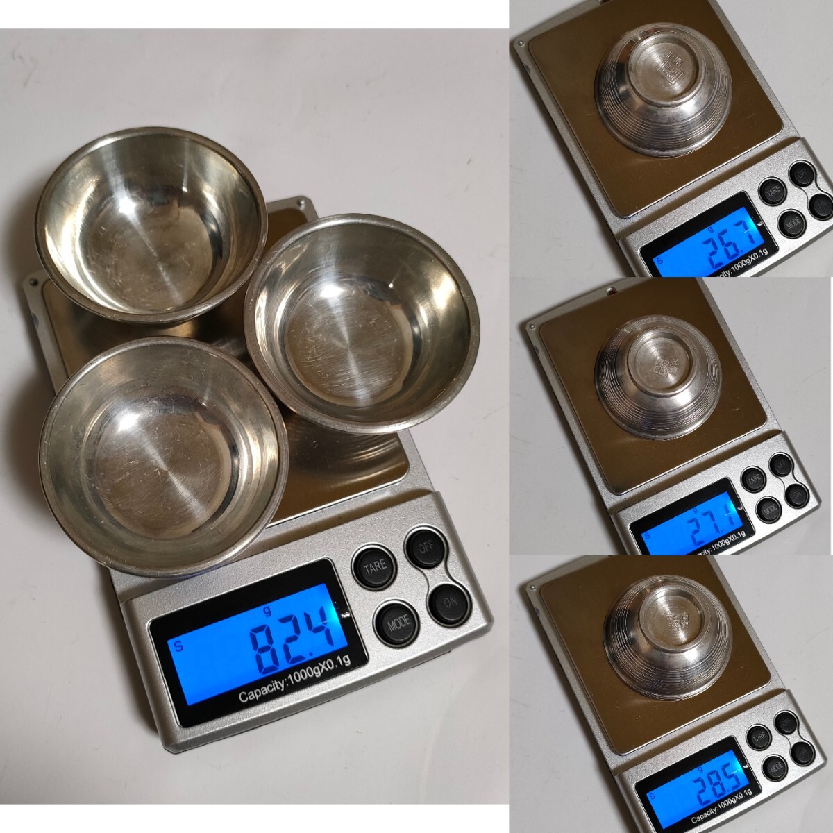 本錫　錫半　錫製　木箱入り　酒器 セット / ちろり 徳利 ×1　酒盃 酒杯 猪口 おちょこ ぐい呑 ×3 / 金属工芸_画像8