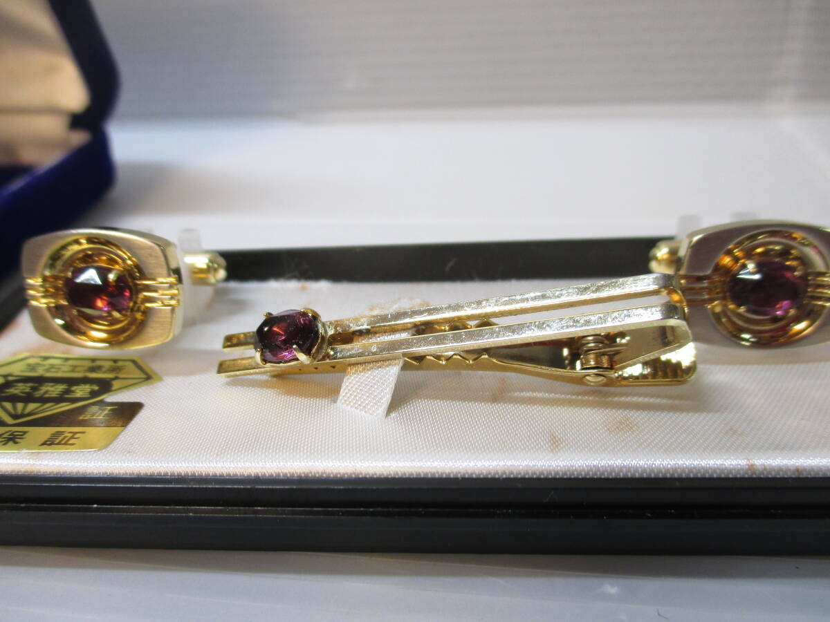 天然石 アメジスト NEC カフス＆タイピンセット 二点まとめて_画像2