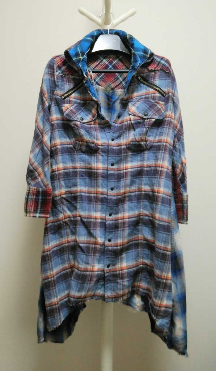 LGB SHIRT G DRESS　変形 ブルー　ネル　チェックシャツ　サイズ０