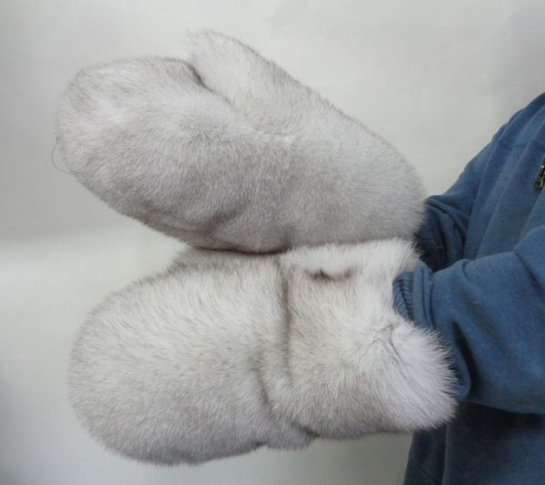  custom-made blue fox fur fur * mitten gloves both sides fur 