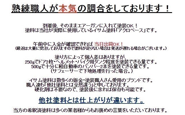 職人魂 ポルシェ 希釈済 イサム 塗料 鈑金 塗装 500g X1_画像4