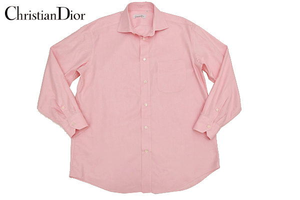 Y-0154* free shipping * beautiful goods *Christian Dior Christian Dior * regular goods made in Japan pink long sleeve wai dress shirt 41-84