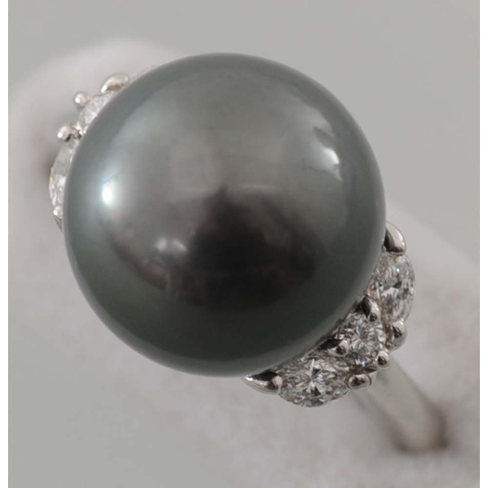 【E26】 Pt900 ブラックパール メレダイヤ デザイン リング 指輪 品仕上げ済み 真珠鑑別書付き 11号