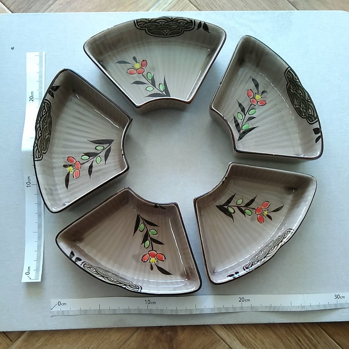 輪島塗 食器 銘々皿 5枚セット 扇型 横:19cm 縦:9.5cm ☆新品