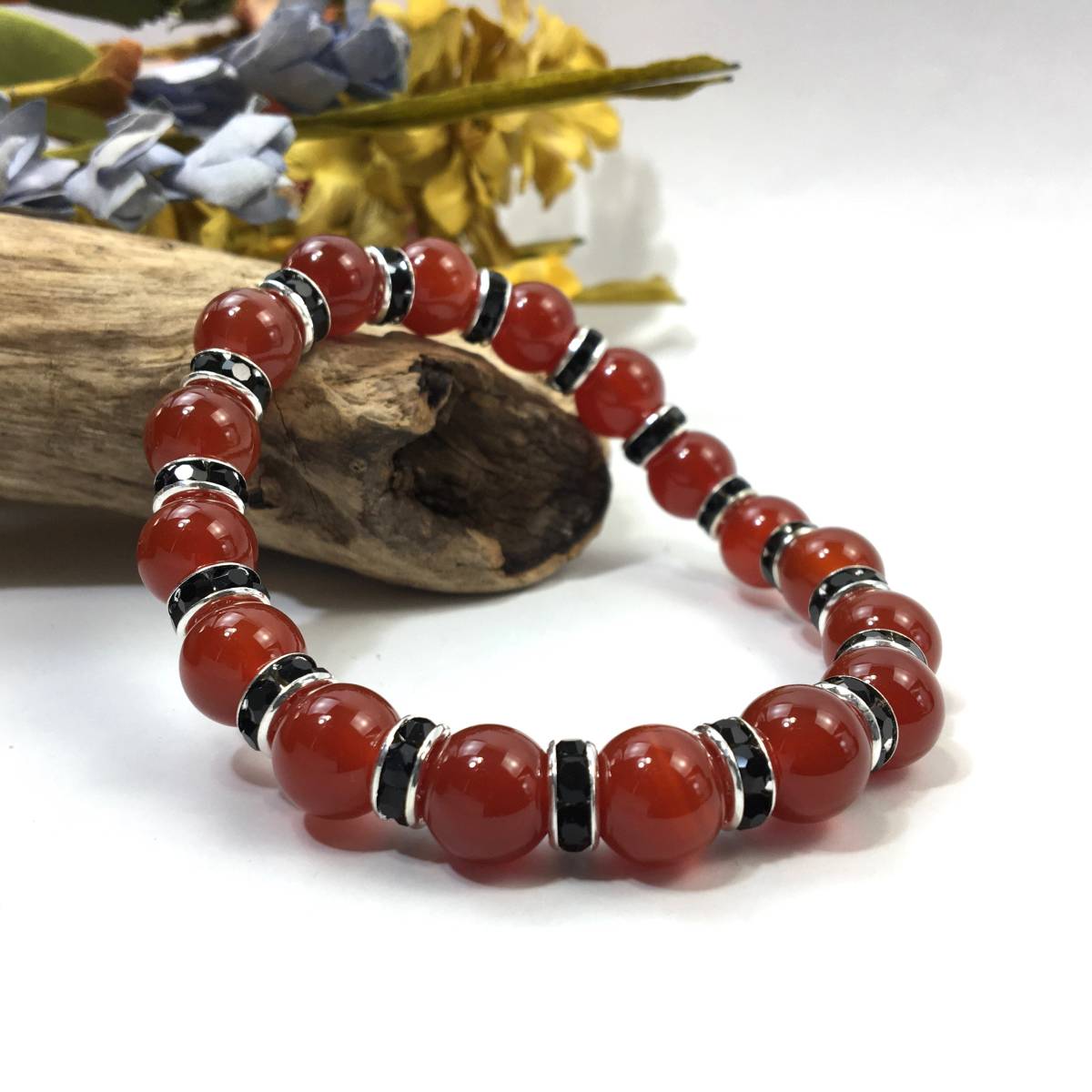 Красная агата -каменная браслет натуральный камень дыхание 10 мм мужские дамы (Рондель: черный) удачи очистить бусин