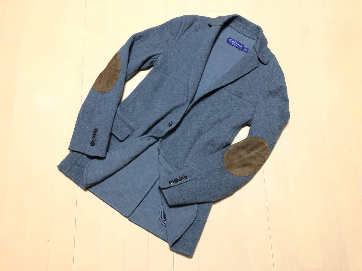 【傑作/入手困難】RALPH LAUREN最高位PURPLE LABELイタリー製 カシミア ラムスキン・エルボーパッチ 最高級ニットジャケット_画像1