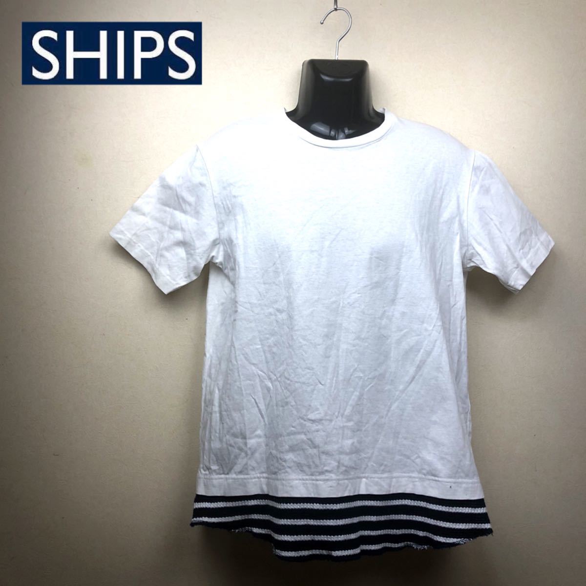  prompt decision *SHIPS*JET BLUE* Ships * men's * T-shirt * ound-necked * short sleeves * white * border * made in Japan *S* cotton 100%* marine look *