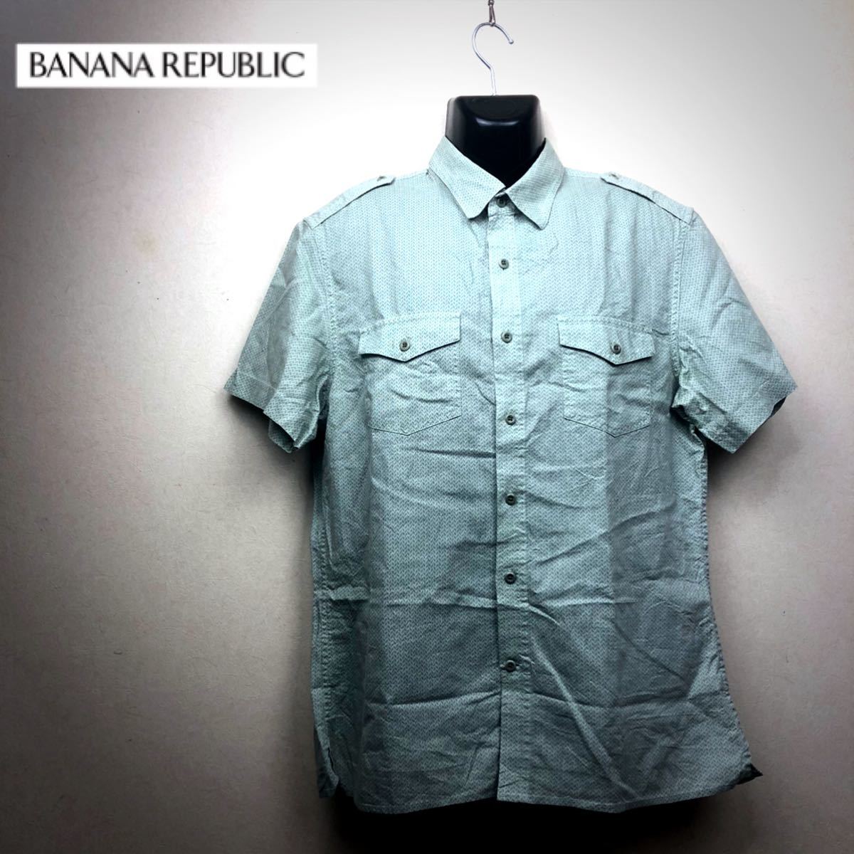 即決★BANANA REPUBLIC★バナナリパブリック★メンズ★半袖シャツ★M★グリーン★麻入り★リネン混★お洒落_画像1