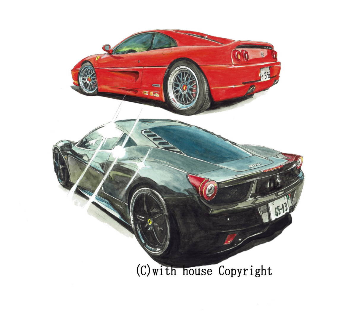GC-1233 Ferrari F355/458・GC-1234 フェラーリF12/458限定版画300部 直筆サイン有 額装済●作家 平右ヱ門 希望ナンバーをお選び下さい。_フェラーリ F355/Ferrari 458 Italia 