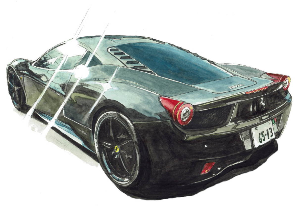 GC-1233 Ferrari F355/458・GC-1234 フェラーリF12/458限定版画300部 直筆サイン有 額装済●作家 平右ヱ門 希望ナンバーをお選び下さい。_Ferrari 458 Italia グリジオメディオ