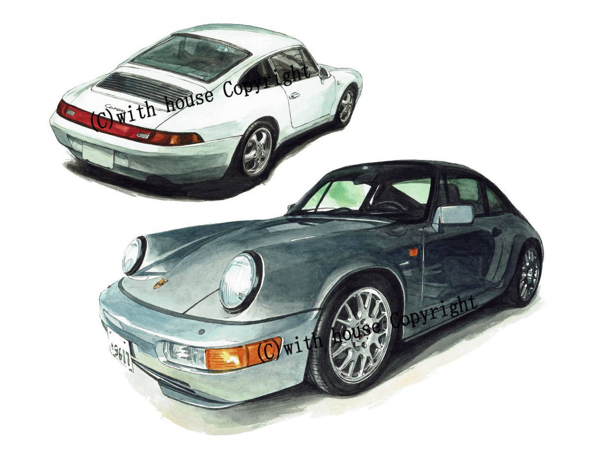 GC-1755 ポルシェ 911・GC-1756 ポルシェ 911限定版画300部 直筆サイン有 額装済●作家 平右ヱ門 希望図柄をお選び下さい。_ポルシェ 911 Type964 カレラ2