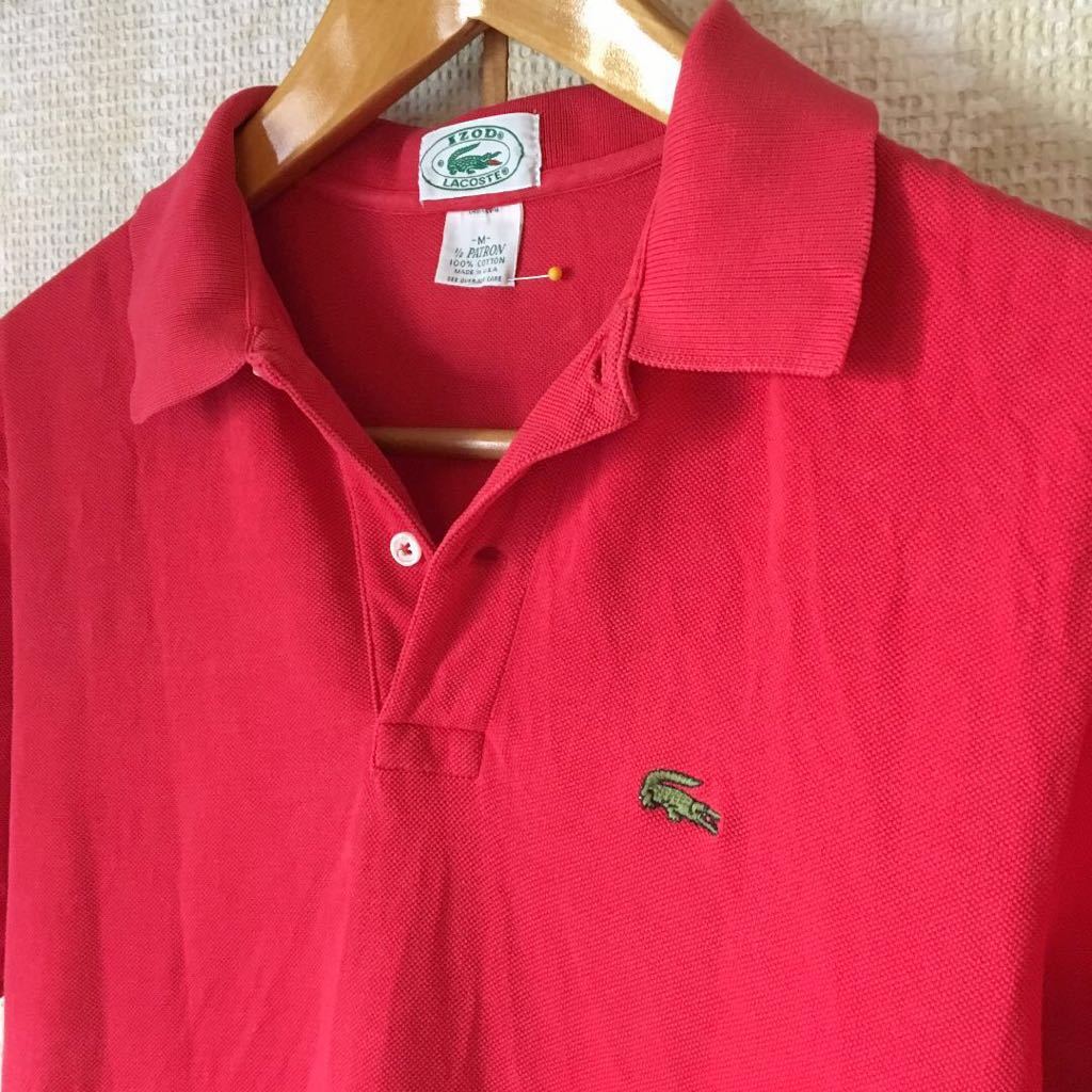 80s USA製 IZOD LACOSTE ラコステ 半袖 ポロシャツ ワンポイント ワニ刺繍 鹿の子 赤 レッド 半袖ポロシャツ ビンテージ メンズ 古着