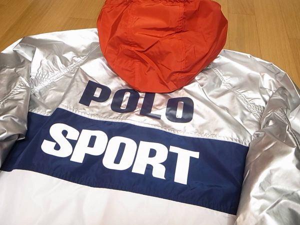 POLO SPORTポロスポーツ復刻バックロゴ ウィンドブレーカー新品シルバーS-