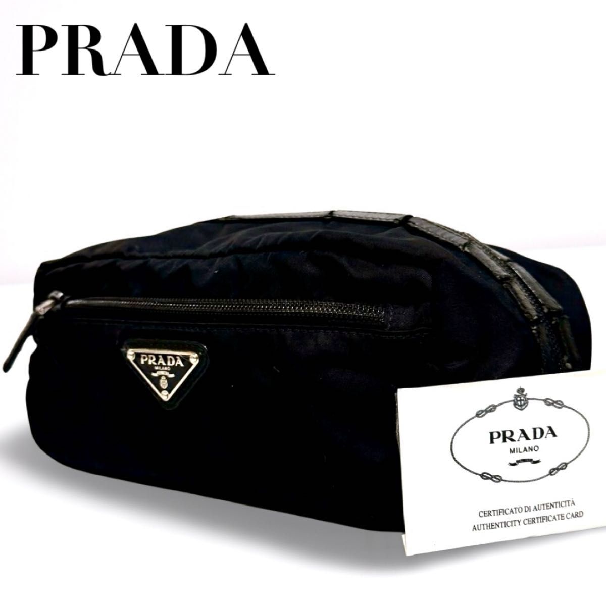 【美品】PRADA プラダ 巾着ポーチ バニティ ナイロン ブラック 白タグ 正規品 PRADA プラダ ポーチ化粧 ポーチ 小物入れバニティ