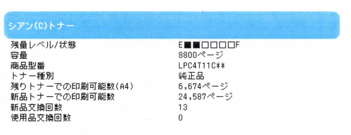 エプソン純正 EPSON LP-S950 LPC4T11CV シアン トナー 残量約33％ く日はお得♪ LP-S950