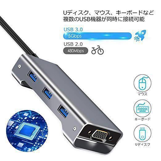 USB C VGA HDMI 8IN1 usb cハブ 優れた放熱性 usb type c ハブ Type C HDMI VGA 同時にビデオ出力 USB-Cハブ ipad pro 2018_画像7