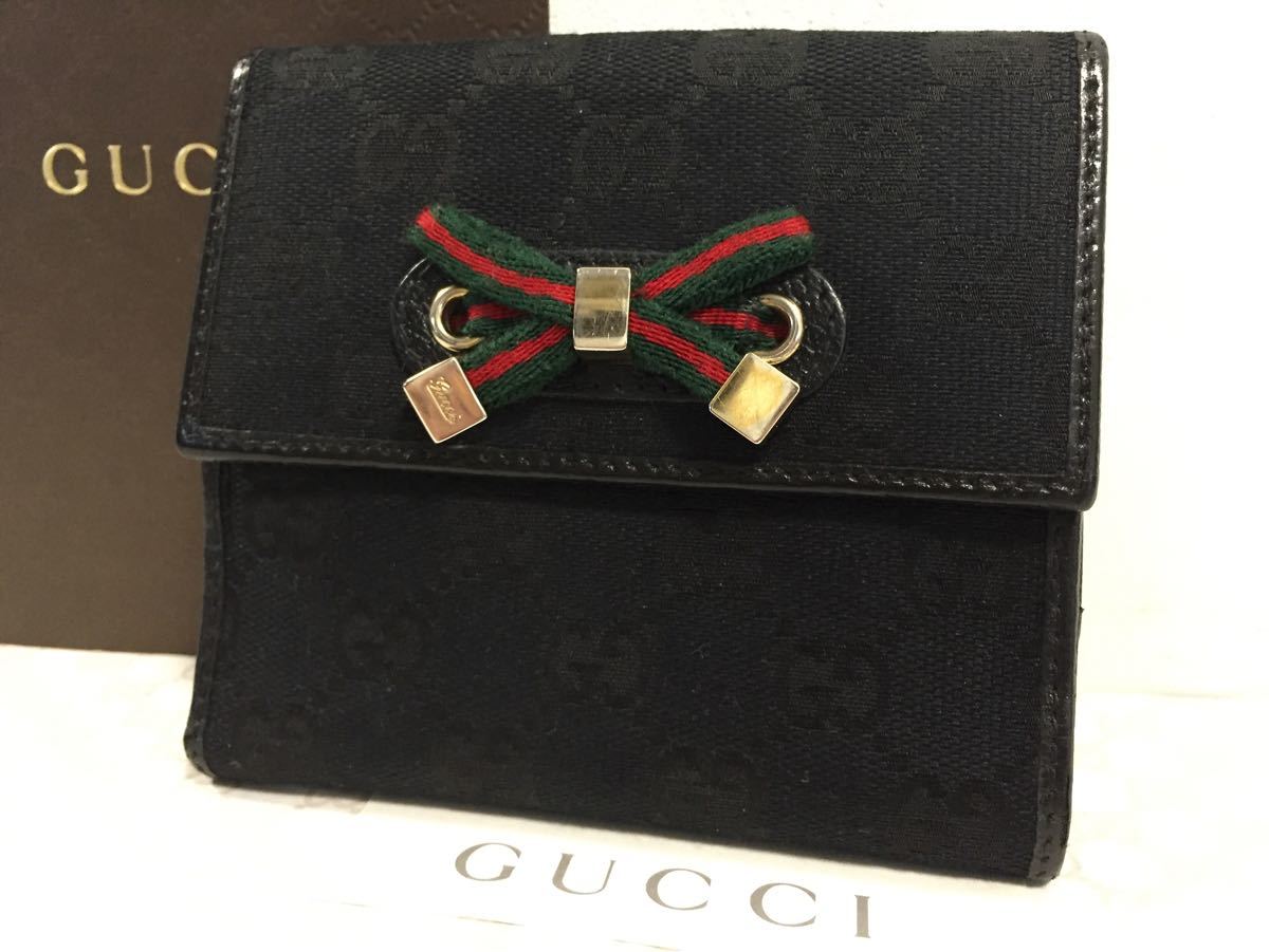 GUCCI／グッチ GGキャンバス　シェリーリボン 折り長財布　167465