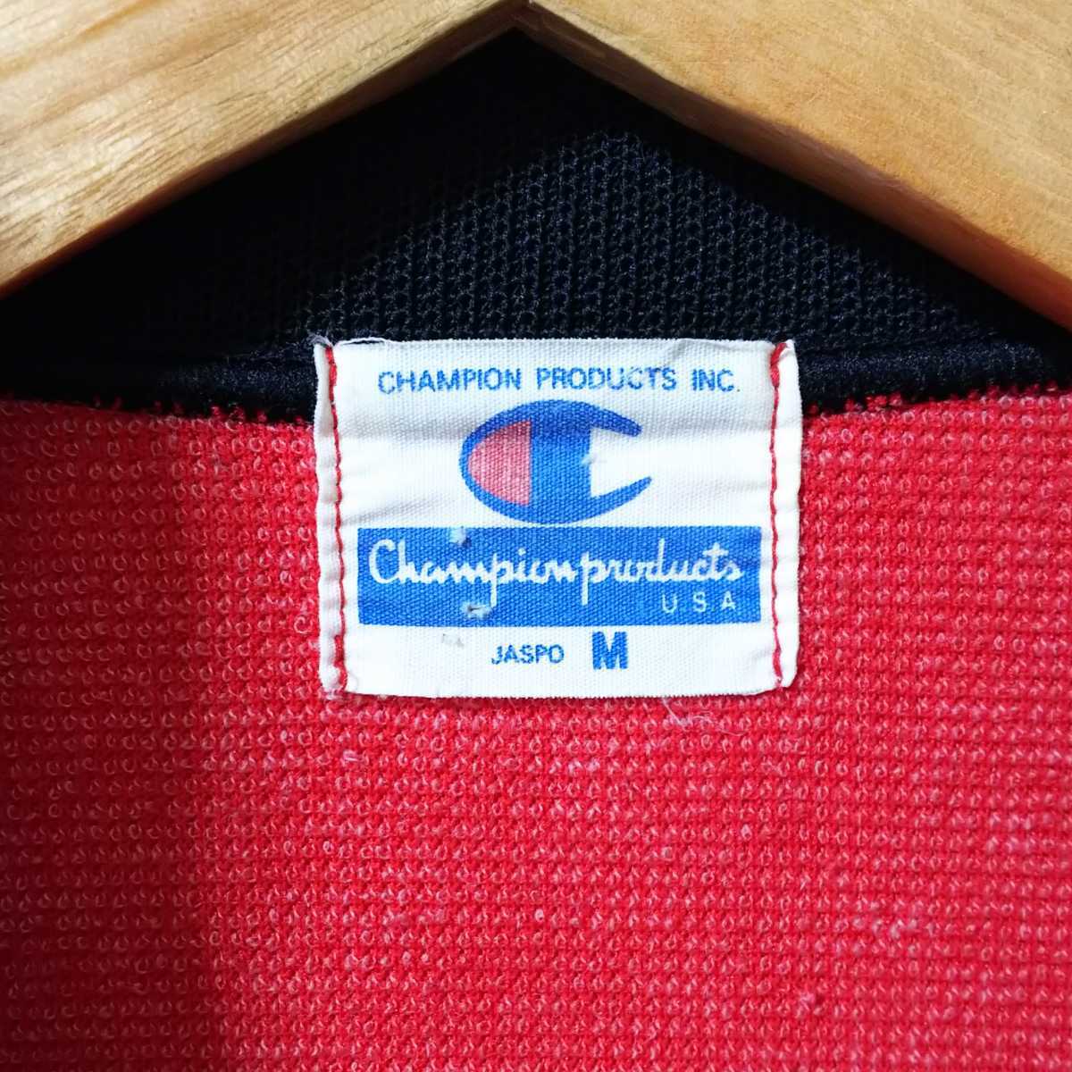 【90’s】Champion チャンピオンプロダクツ 半袖 トラックジャケット ジャージ トップス Mサイズ レッド 刺繍ロゴ 日本製