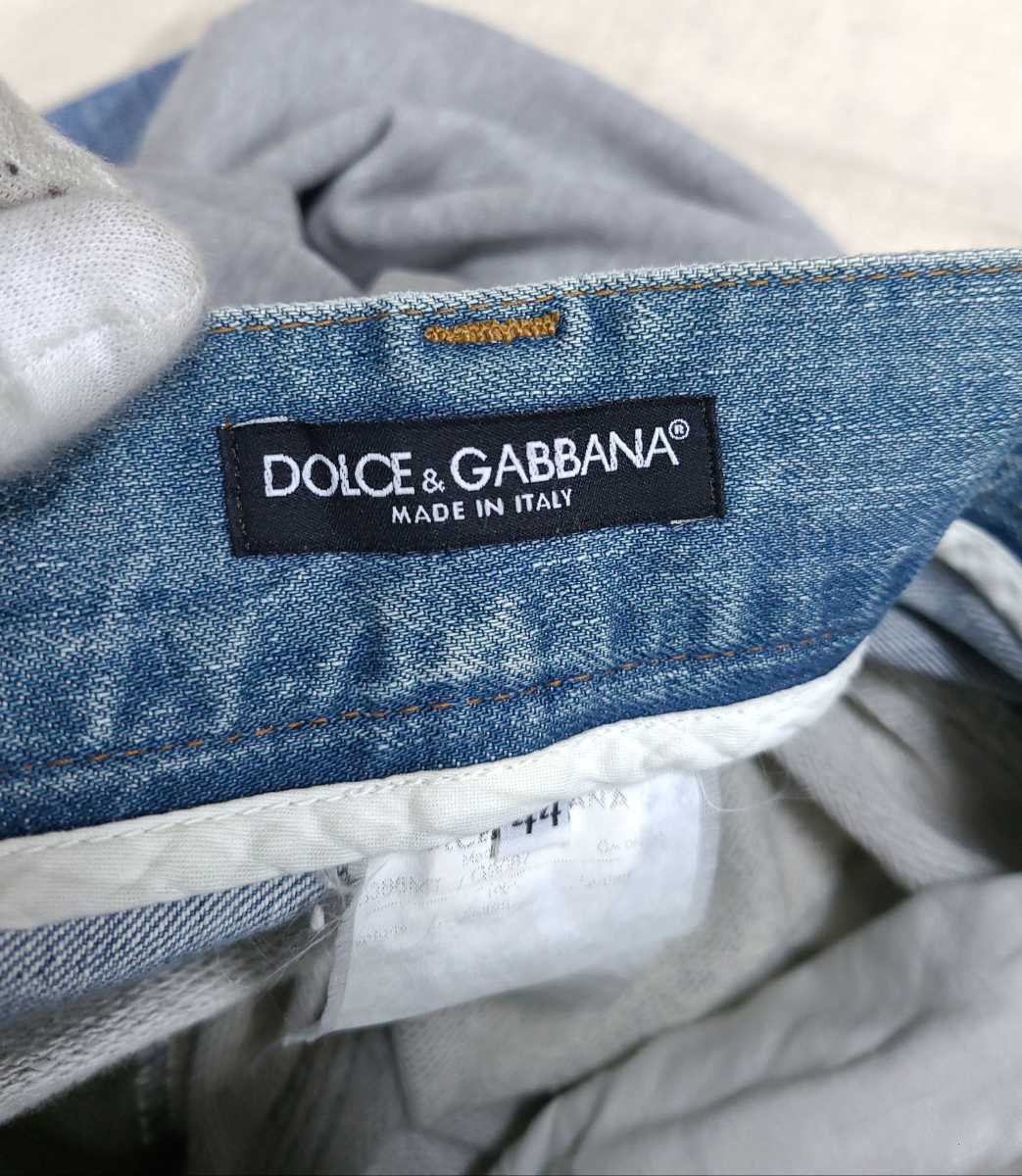 希少☆DOLCE&GABBANA ドルガバ デニム スエット 切り替え パンツ ジーンズ メンズ 44 名作 ドッキング DGプレート イタリア製_画像9