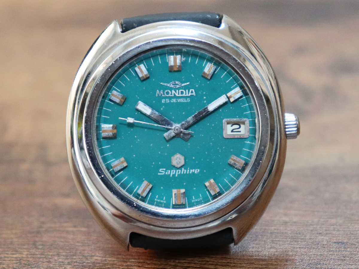 スイスメイド☆ビンテージ1970年代 MONDIA モンディア Sapphire 手巻き式時計 イタリア・ミラノ アンティークウォッチ -Made in Swiss-_画像4