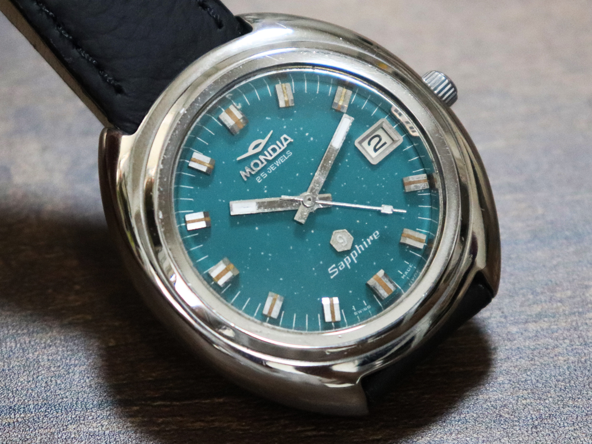 スイスメイド☆ビンテージ1970年代 MONDIA モンディア Sapphire 手巻き式時計 イタリア・ミラノ アンティークウォッチ -Made in Swiss-_画像7