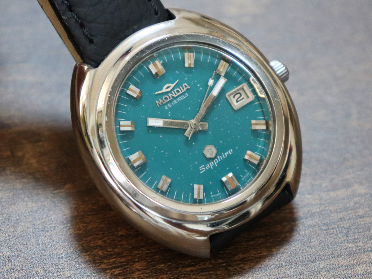 スイスメイド☆ビンテージ1970年代 MONDIA モンディア Sapphire 手巻き式時計 イタリア・ミラノ アンティークウォッチ -Made in Swiss-_画像10