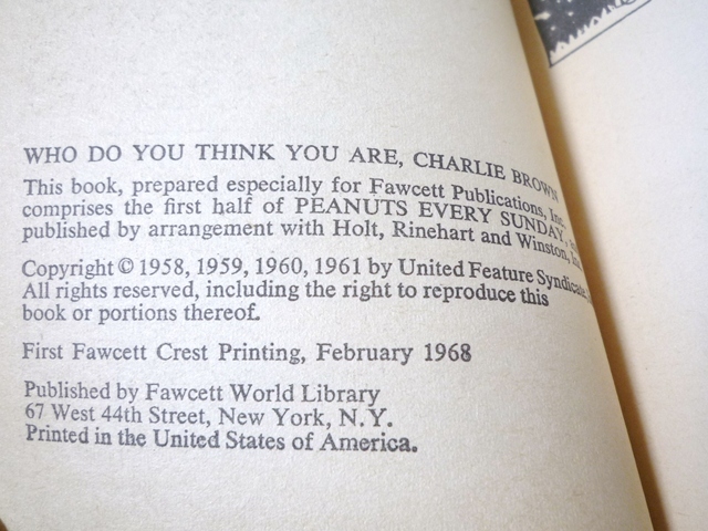 60~70*s Vintage SNOOPY Snoopy comics WHO DO YOU THINK YOU ARE,CHARLIE BROWN? 128 page rank USA made britain chronicle BOOK interior 