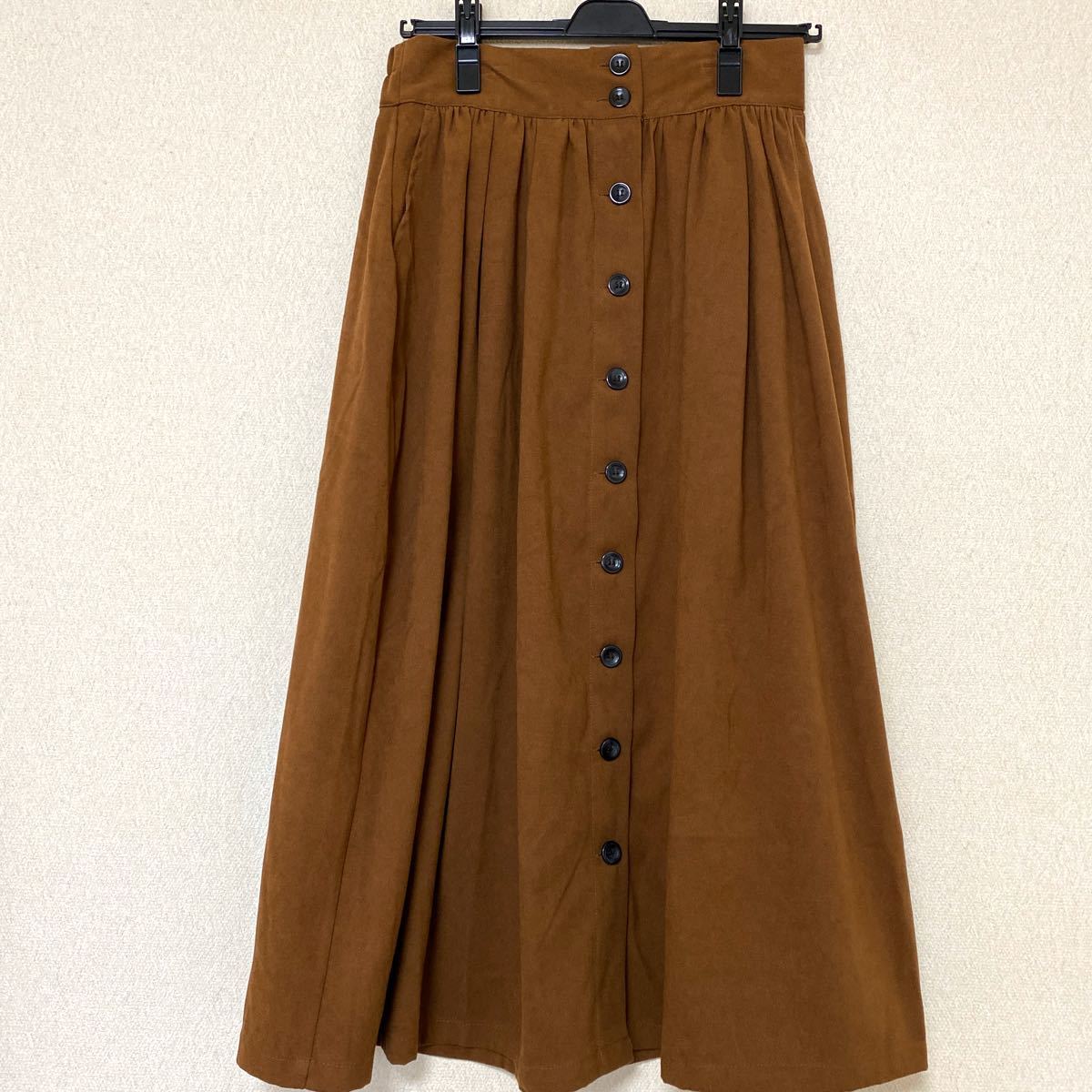ブラウン  フロントボタンスカート