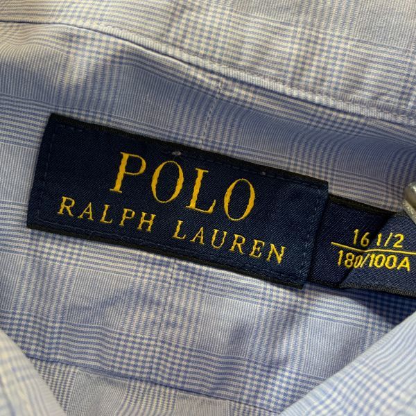 美品 POLO Ralph Lauren ポロ ラルフローレン チェック 長袖 シャツ メンズ 16 1/2 大きめサイズ XL相当 ブルー_画像6
