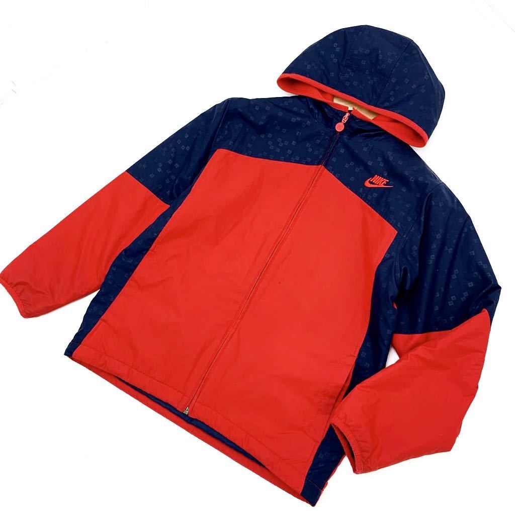 # Nike NIKE Kids детский [ ребенок. спорт защищающий от холода для!] с изнанки флис bench пальто 140-150cm [ темно-синий × красный!]#AB83