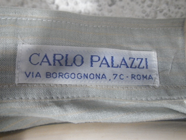 to1333 CARLO PALAZZI カルロ　パラッツィ　レトロ　vintage　ビンテージ 涼しげ　リネン　混紡　うっすらストライプ　デザイン　シャツ_画像5
