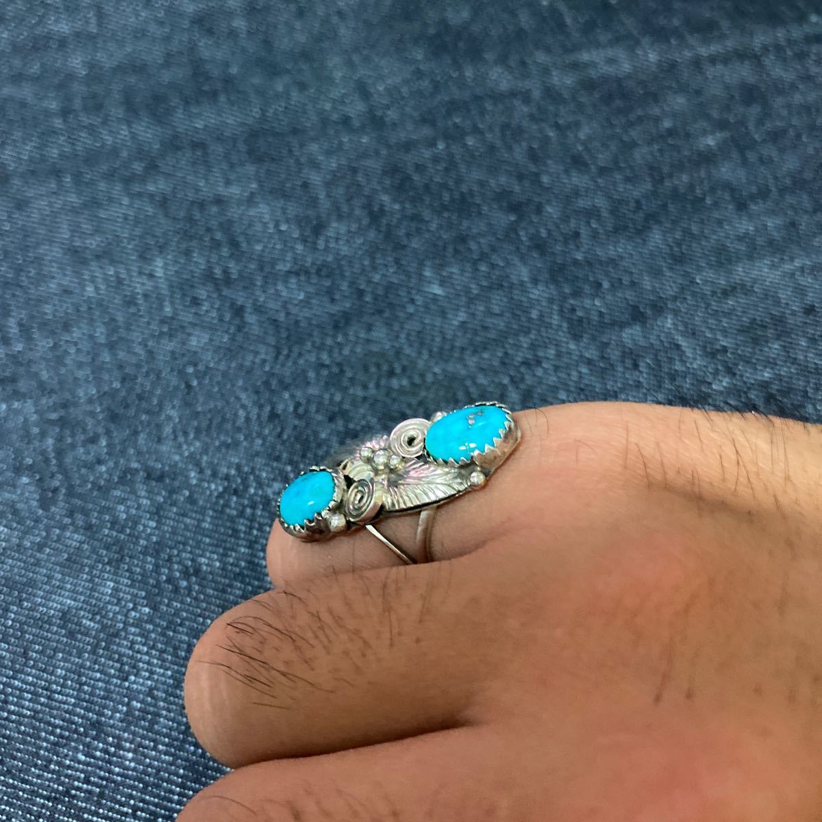 インディアンジュエリー　ナバホ族　ターコイズ　フェザー　シルバーリング　指輪♯ネイティブアメリカン　ホピ族　ズニ族　Sterling 925
