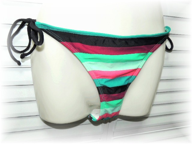 niconico mare Italy made separate swimsuit size 10(L~LL) colorful border × Stone decoration string bread 