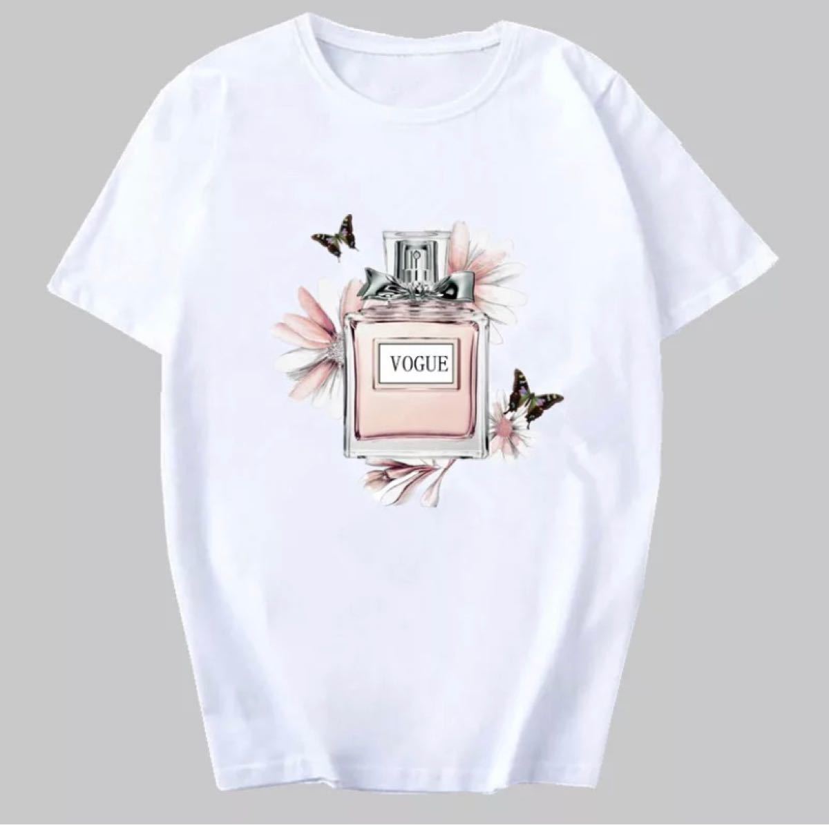 シンプルでおしゃれ☆VOGUEロゴTシャツ 香水デザイン　蝶々　Lサイズ 大特価