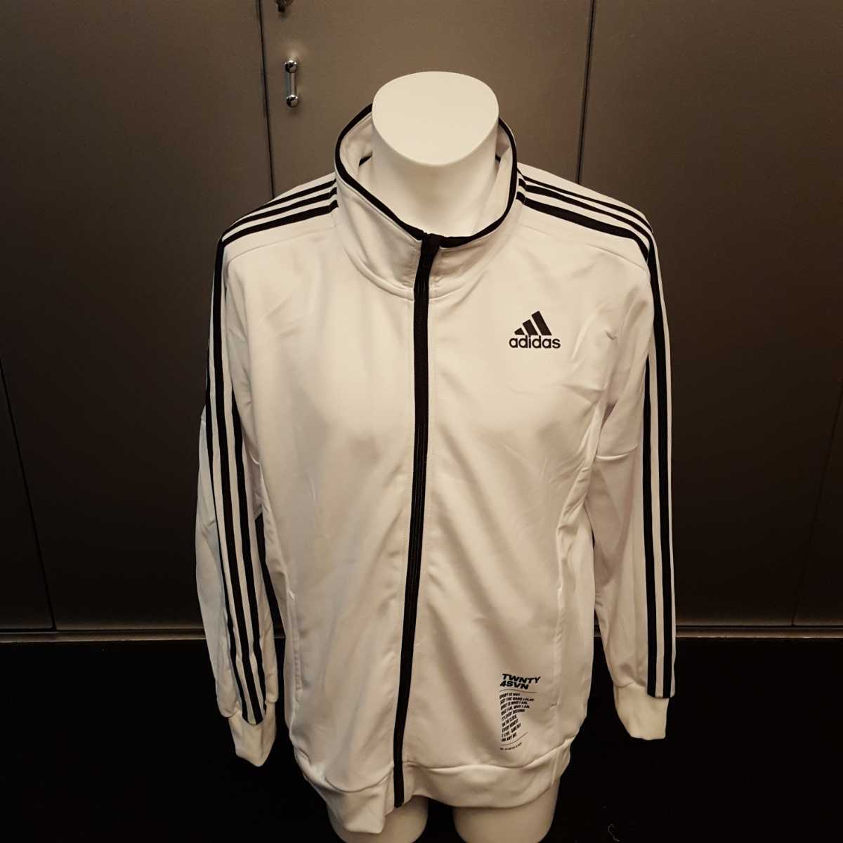 ★【美品】adidas　ジャージ(上)　白黒　三本線　ライン　2XOサイズ　上着