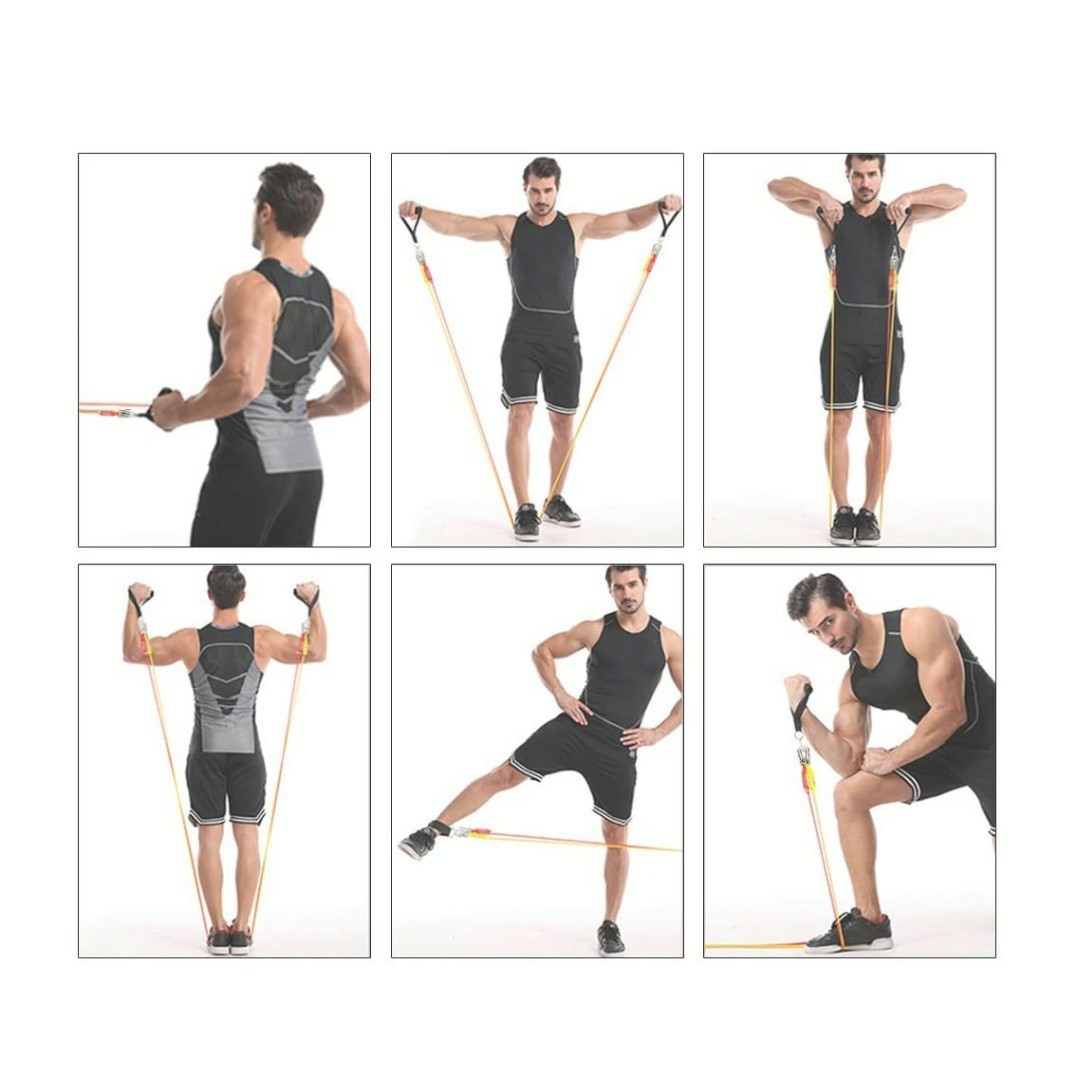 トレーニングチューブ  腕、背中、脚、胸部、腹部、臀部用 6本の抵抗チューブ