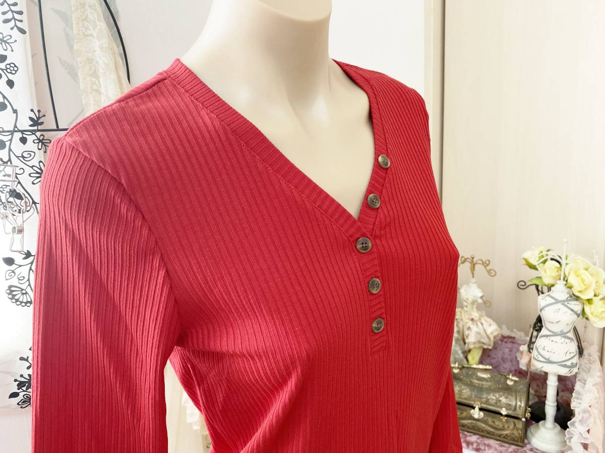  Lady's M size : wing [INGNI] long sleeve knitted shirt : red 