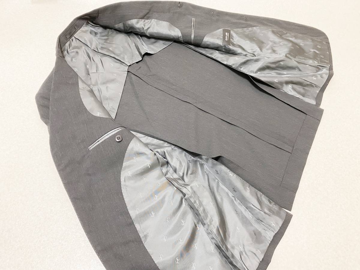  men's 1 size :BLACK LABEL[abx] wool * silk silk jacket & pants / suit : light gray pattern black / charcoal gray 