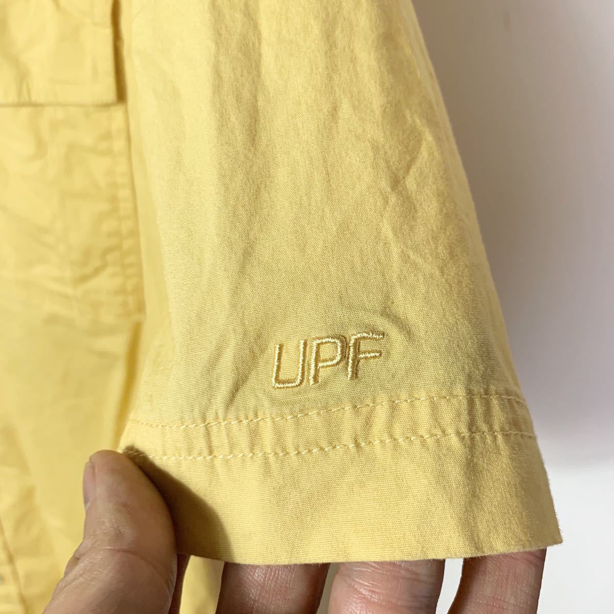 ■Columbia コロンビア UPF ストレッチ素材混合 半袖シャツ 古着 アメカジ アウトドア イエロー サイズL■_画像3