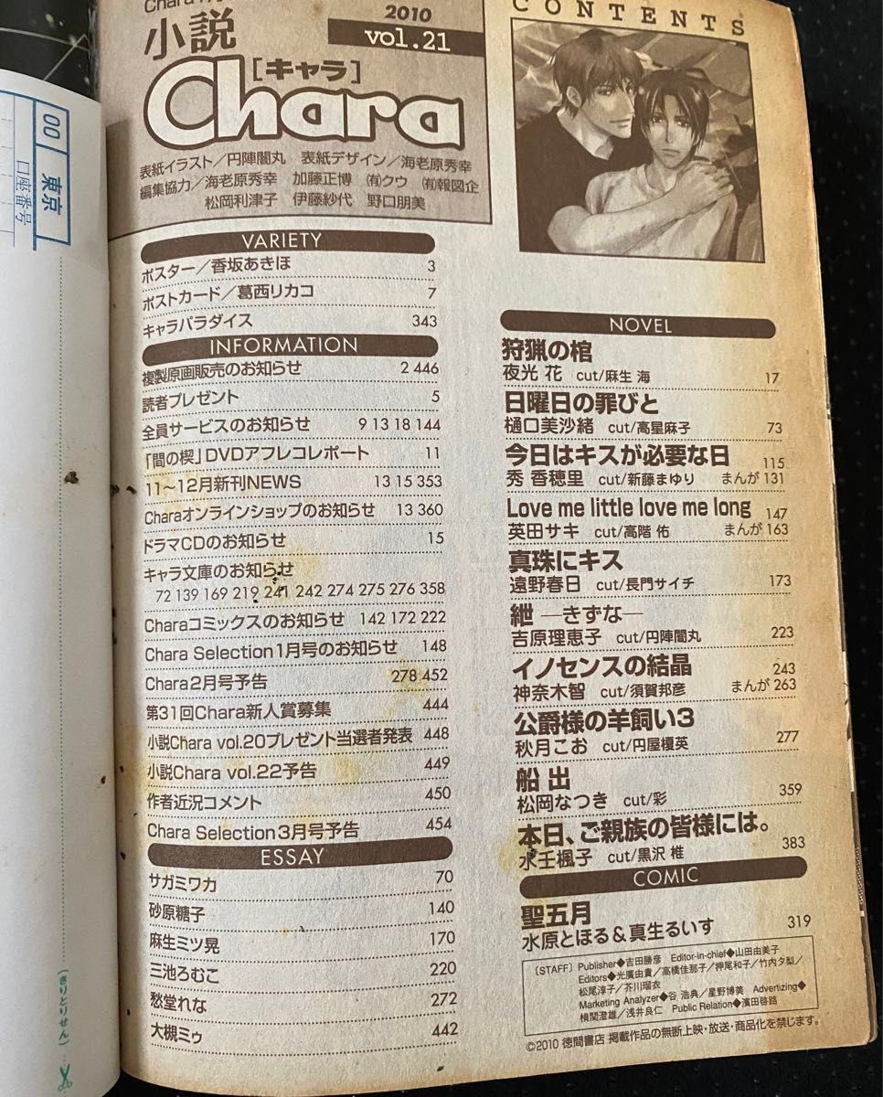 BOYS系雑誌 間の楔 付録DVD付 小説Chara vol 21 2010年1月号