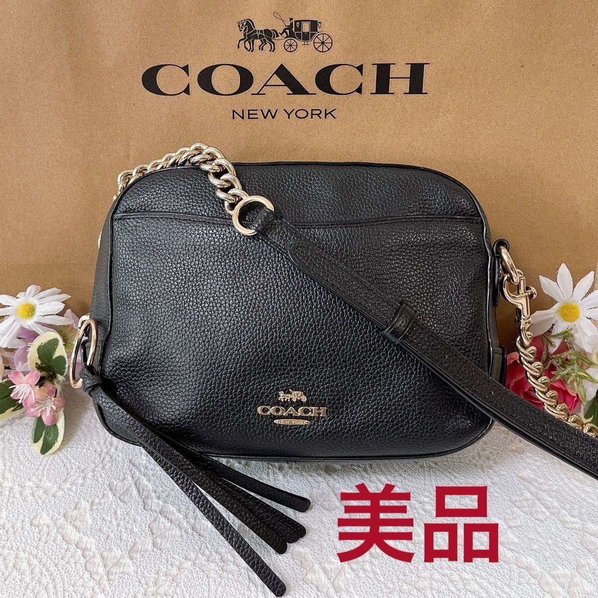 美品 コーチ カメラバッグ ショルダーバッグ ブラック レザー ポーチ COACH コーチ ショルダーバッグ 2WAY ポシェット ポーチ カメラ