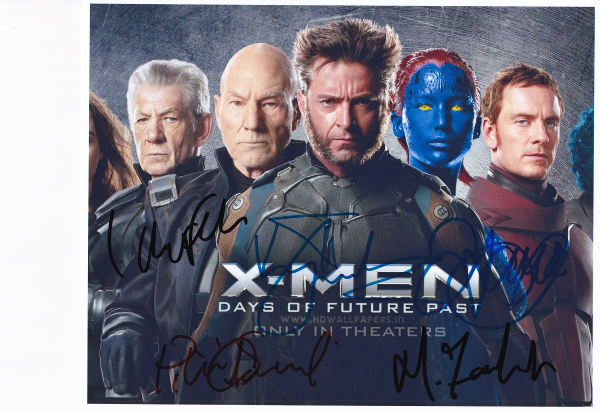 X-MEN フューチャー&パスト ヒュー・ジャックマン & ジェニファー・ローレンス & マイケル・ファスベンダー 他 5人 直筆サイン入り写真