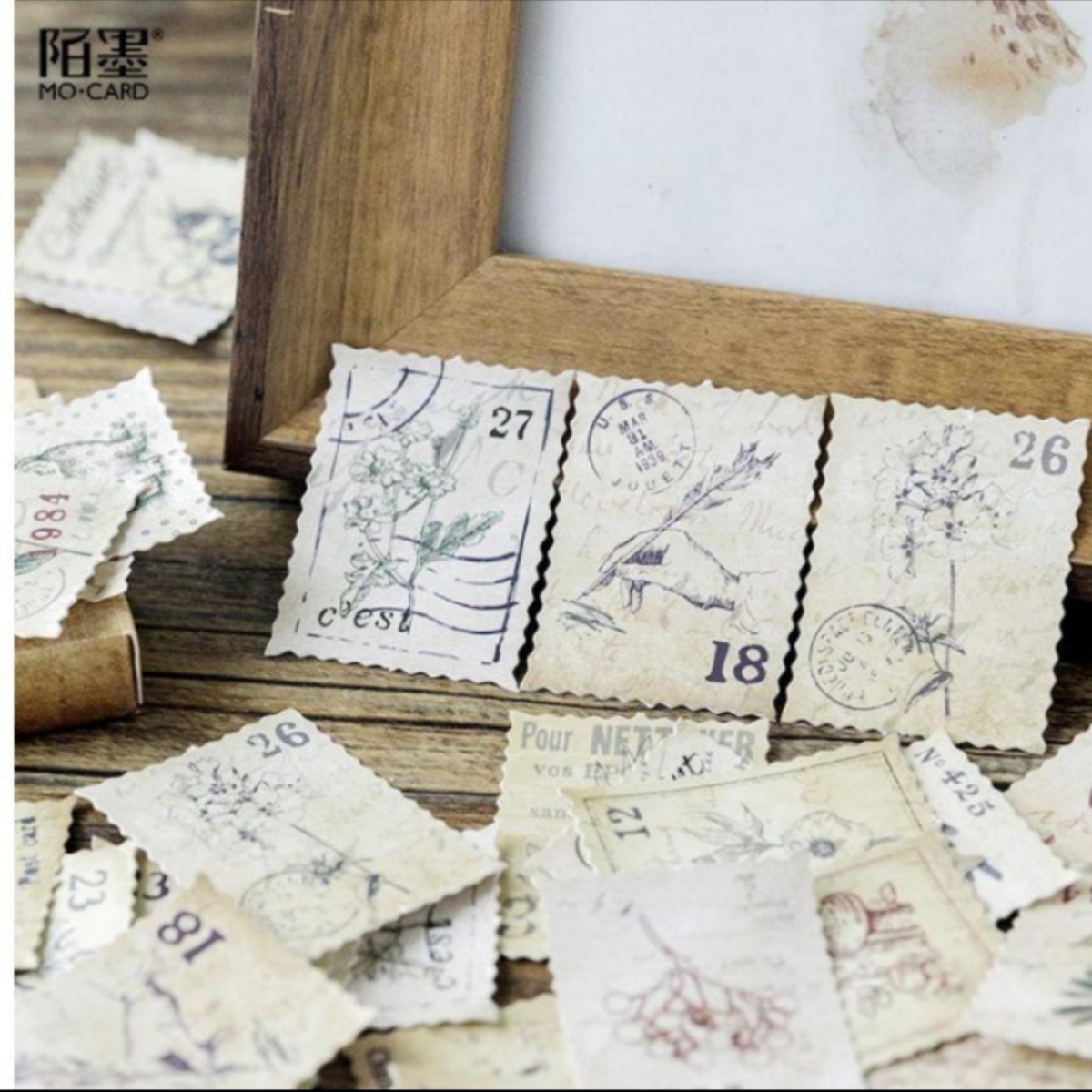 小さな森の郵便局　切手風　レトロ　動物　フレークシール　海外　ステッカー