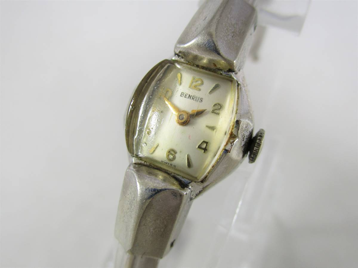 1950年代 BENRUS ベンラス アンティーク ビンテージ 手巻き 腕時計 女性用 シルバー銀色 ヴィンテージ ウォッチ バングル型 ブレスレット